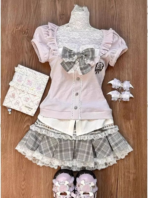 Summer Short Set - Top da donna in pizzo rosa