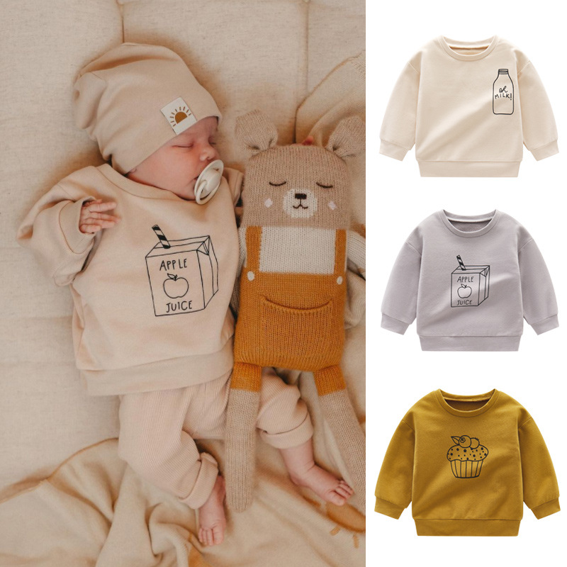 Baby Clothing Organic - Felpe moda bambino o-collo stampa latte